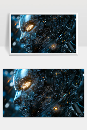未来科技感机器人智能机械人脸特写图像