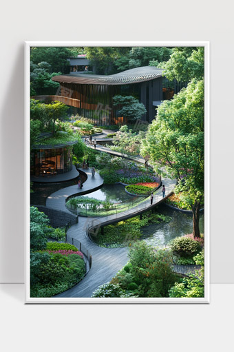 现代园林中的蜿蜒水景与自然建筑融合之美