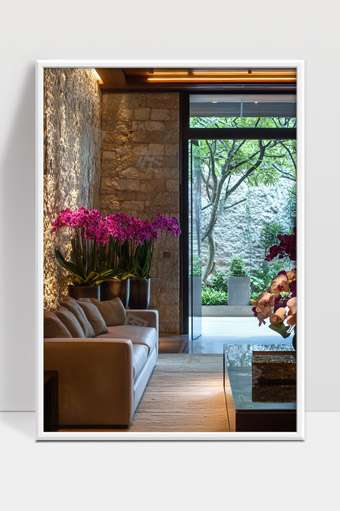 现代简约风格室内花卉装饰温馨舒适客厅空间