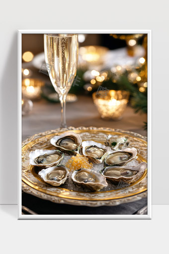 精致生蚝拼盘配香槟酒浪漫晚宴场景