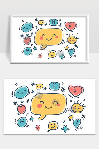 彩色手绘卡通聊天表情回馈互动幸福快乐插画