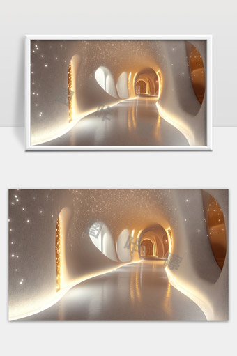 未来感洞穴风格室内走廊空间设计艺术灯光效果