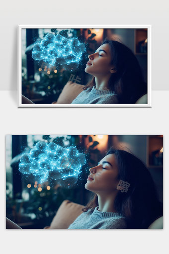 女性沉浸数字大脑思维深度连接人工智能未来