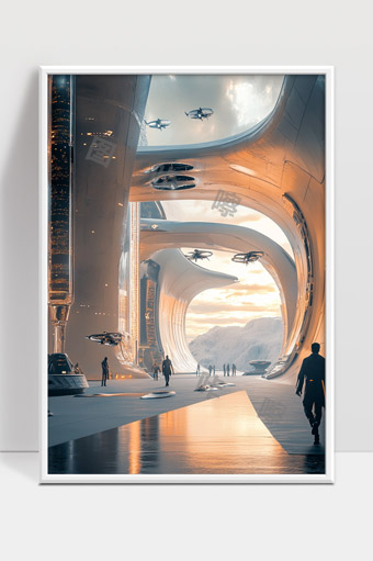 未来城市飞行器与现代建筑和谐共存的科技场景