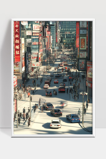 繁华都市街道车水马龙人群熙攘繁忙生活场景