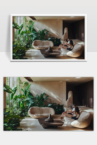 现代简约风格室内绿植休闲空间温馨舒适客厅