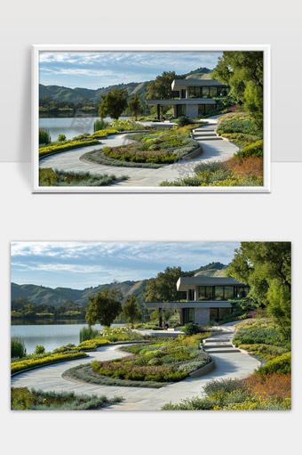 湖畔现代别墅与自然景观和谐共融