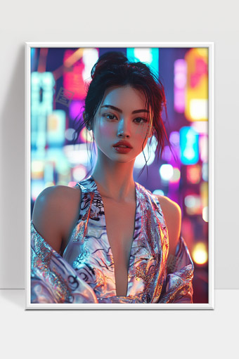 都市夜景下魅力女性时尚写真艺术照