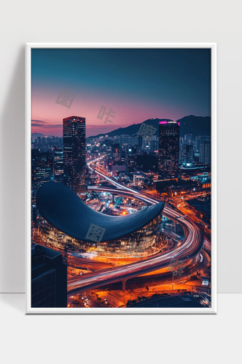 高楼环绕夜色都市光影交织现代城市魅力展现