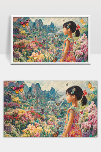 童年梦境中的花海蝴蝶与山水画卷