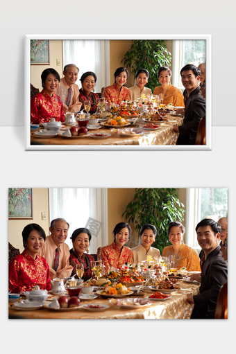 温馨团圆家庭聚会欢庆传统节日宴席
