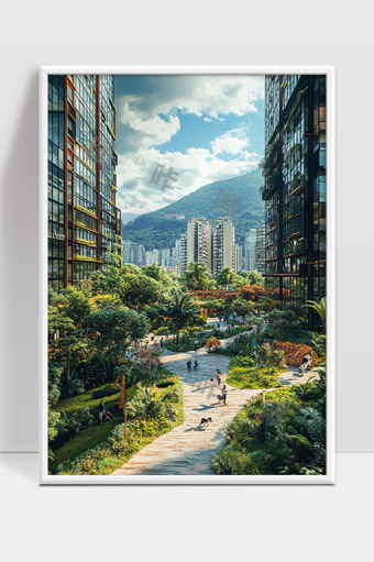 现代城市绿地景观自然生态与高楼建筑融合
