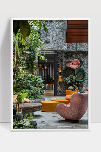 绿色植物环绕现代风格舒适休闲空间室内设计