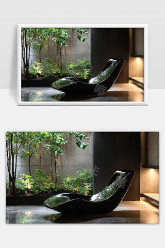 现代极简风格室内绿植休闲躺椅静谧空间设计