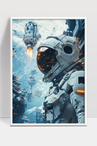 未来宇航员太空探索高科技宇航服细节高清场景