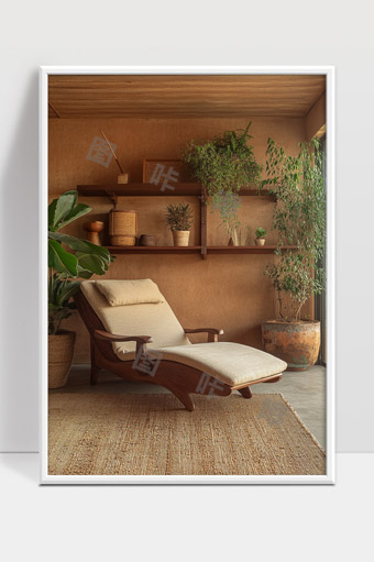 舒适自然风格室内休闲躺椅绿植装饰空间