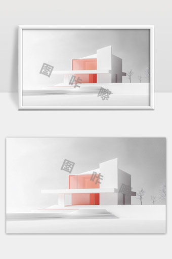 现代极简风白色建筑设计及空间布局模型