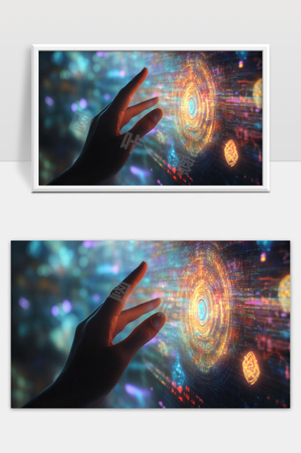 科技感数字界面交互手势未来智能操作场景