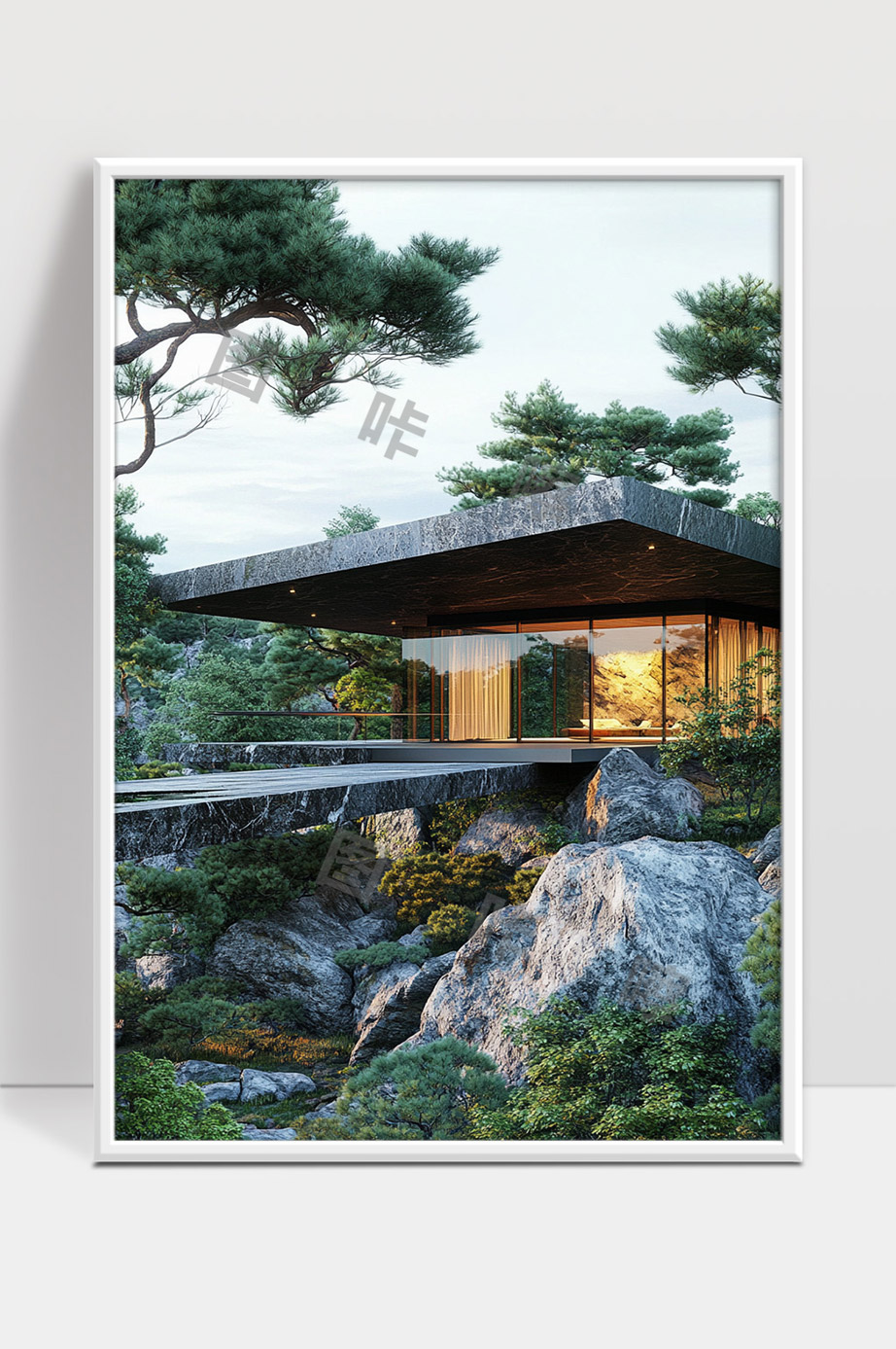 山间现代简约风玻璃别墅自然环境融合景观设计