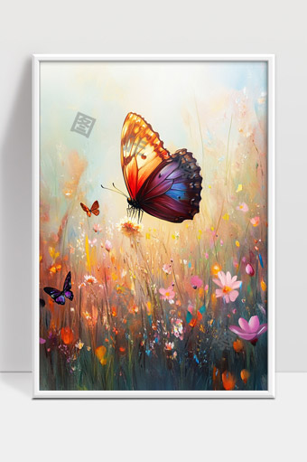 梦幻色彩绚丽蝴蝶翩翩花丛中飞舞