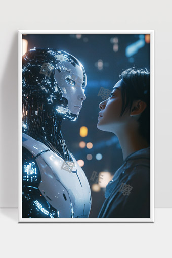 人类与人工智能面对面交流未来科技场景