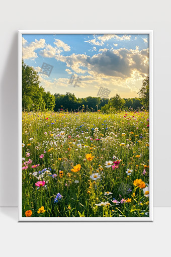 阳光下的森林花海绽放五彩斑斓的春日美景