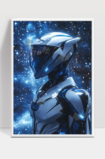 未来科技感全身战斗机甲宇航员在星际空间