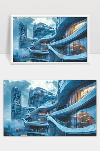 未来感现代建筑曲线流畅都市夜景光影效果