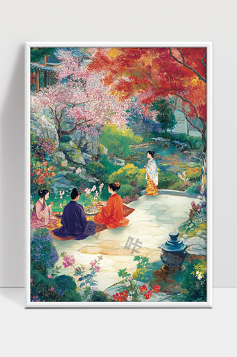 古代庭院春日赏花闲庭雅集美景图
