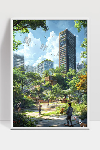 绿色城市中的现代建筑与自然和谐共融生态景观