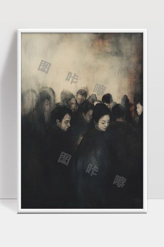 阴影中模糊的人群沉思与孤独氛围