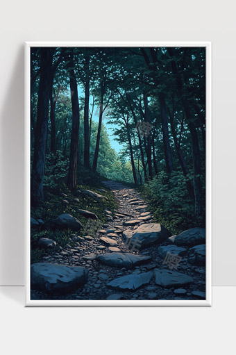 幽静森林小径石路穿行山林深处自然风光