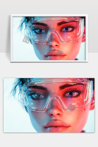 未来科技风格数字化女性特写高科技智能眼镜视觉效果