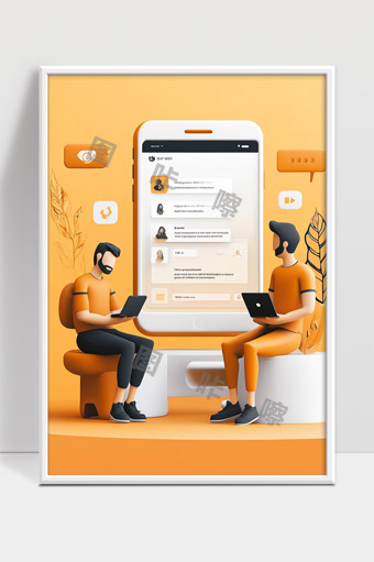 数字时代智能手机社交聊天办公场景三维卡通插画