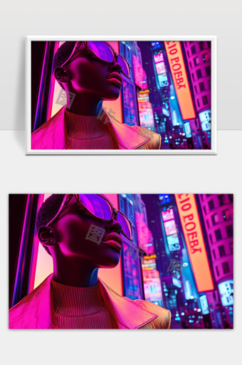 霓虹灯下时尚女性都市夜景街头魅力展现