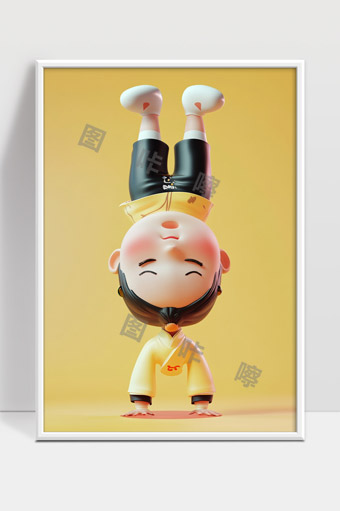 可爱卡通小孩倒立展示快乐童年活力瞬间