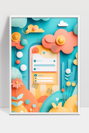 可爱卡通风格春天花园与手机界面创意设计