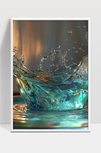 清澈水滴溅起的水花瞬间视觉美感