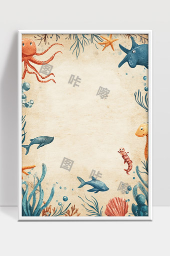 可爱卡通海洋生物边框背景海底世界主题设计