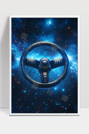 宇宙星空中的未来科技方向盘悬浮景象