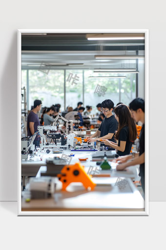 现代高科技实验室科研人员专注机器人研发工作场景