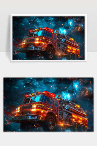 宇宙星空中闪耀的未来科技消防车