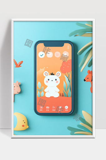 手机应用中的可爱卡通动物界面设计展示