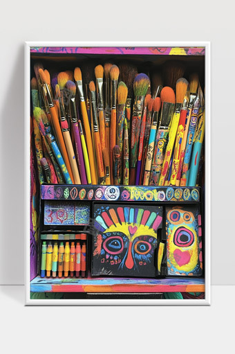 充满色彩的画笔和绘画工具丰富艺术创作灵感