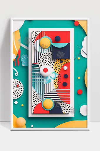 色彩丰富的抽象几何形状立体拼接艺术作品