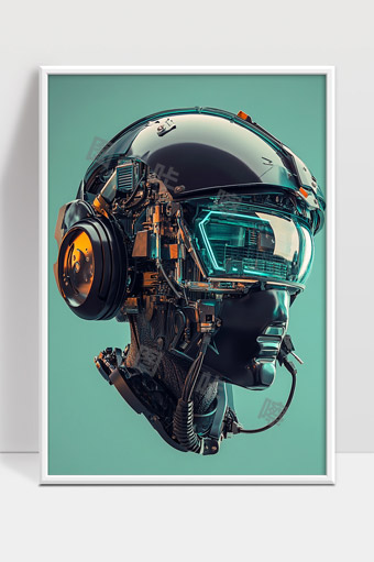 未来科技感机器人头部复杂机械系统特写图像