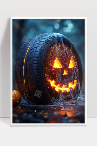 万圣节创意南瓜灯轮胎装饰阴森幽灵氛围