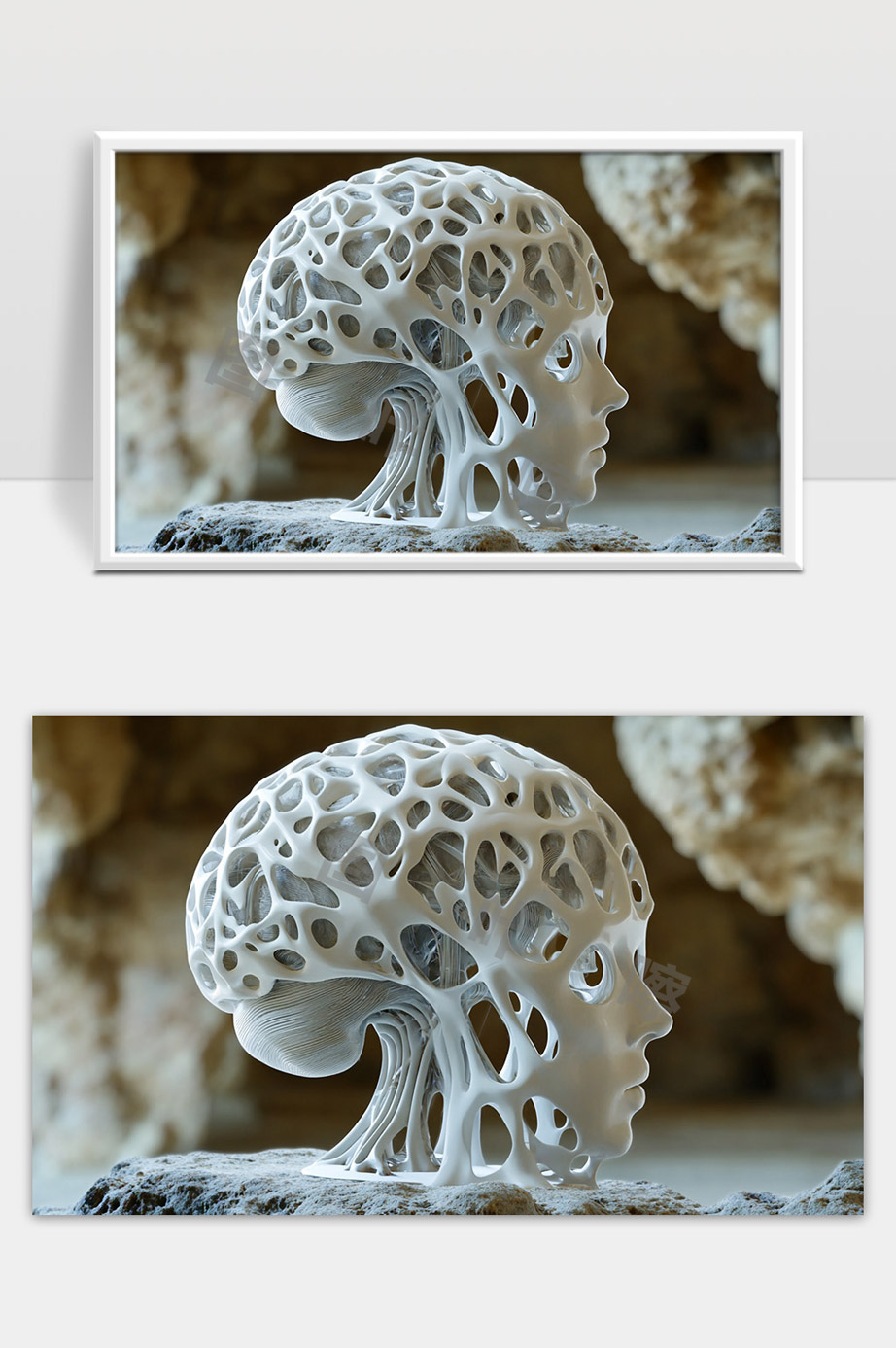 未来科技风格的抽象人类大脑骨骼结构艺术雕塑
