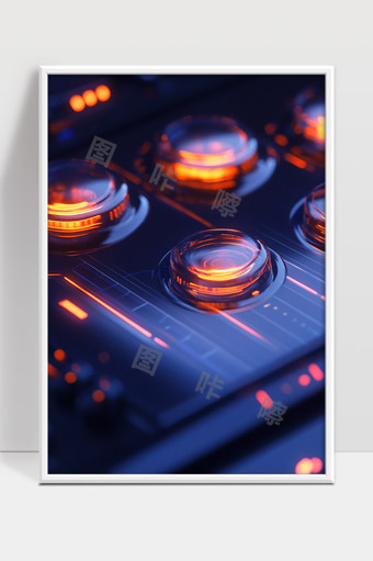 未来科技感炫酷光效电子设备控制面板特写图