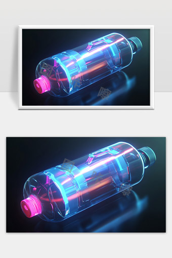 未来科技感透明饮用水瓶夜光效果展示